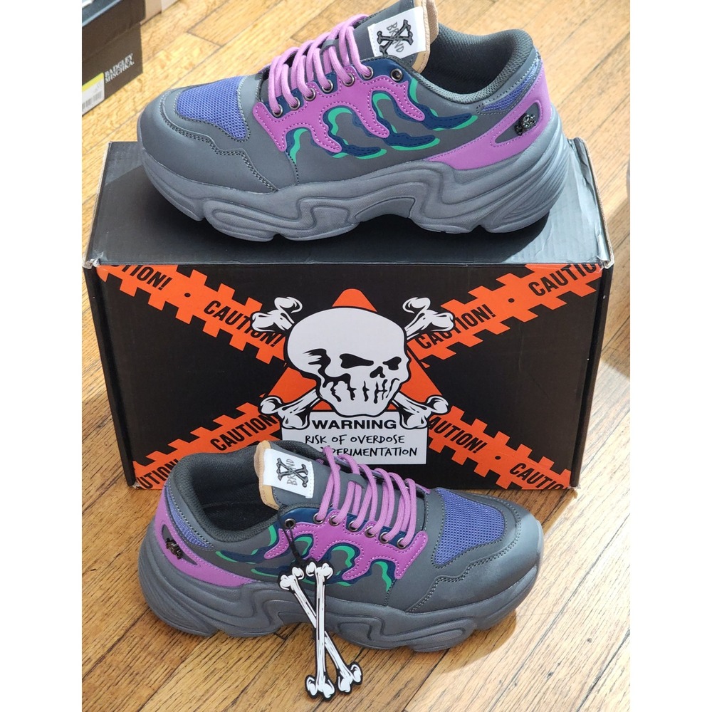 Brand X Chunky Streetwear Sneakers Grey Purple Green Flame US 9 Mens Low Top